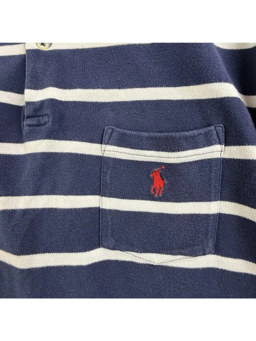 Vintage Polo Ralph Lauren Polo Shirt Mens XL Blue White Striped Pocket Nautical